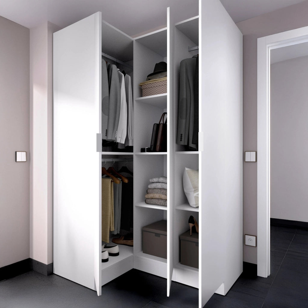 Guardaroba Australia, Mobile angolare per camera da letto, Armadio appendiabiti ad angolo a 3 ante battenti, 133x91h184 cm, Bianco
