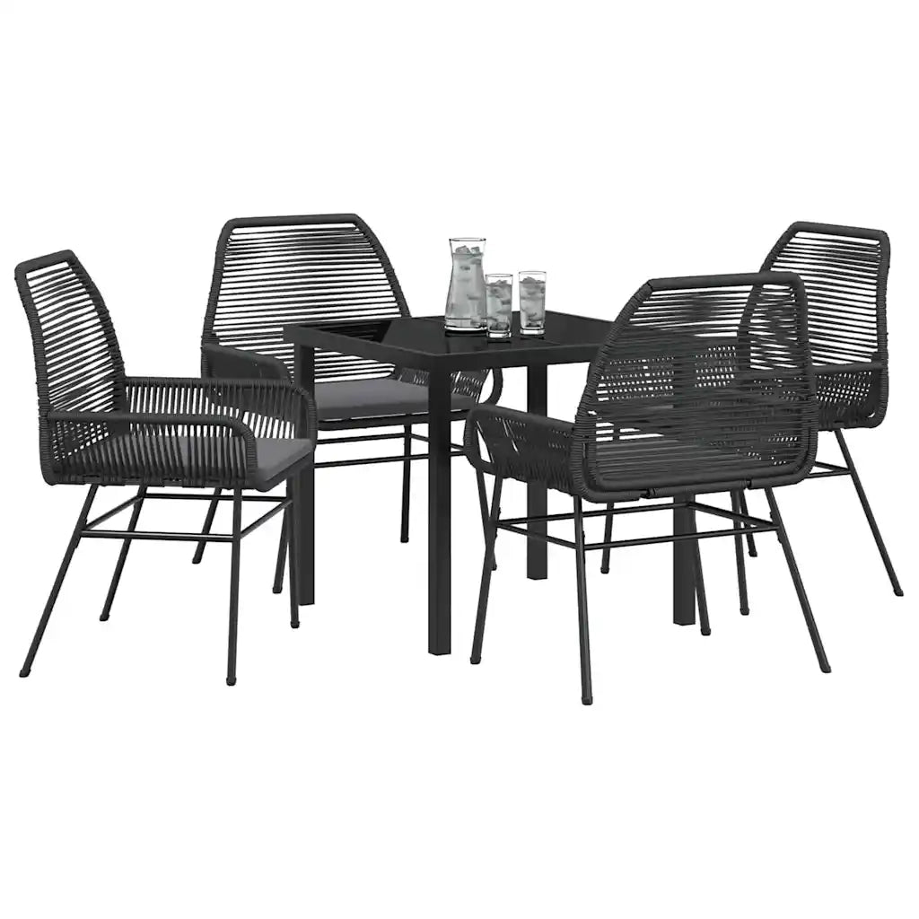 Set da Pranzo per Giardino con cuscino 5 pcs Nero polyrattan