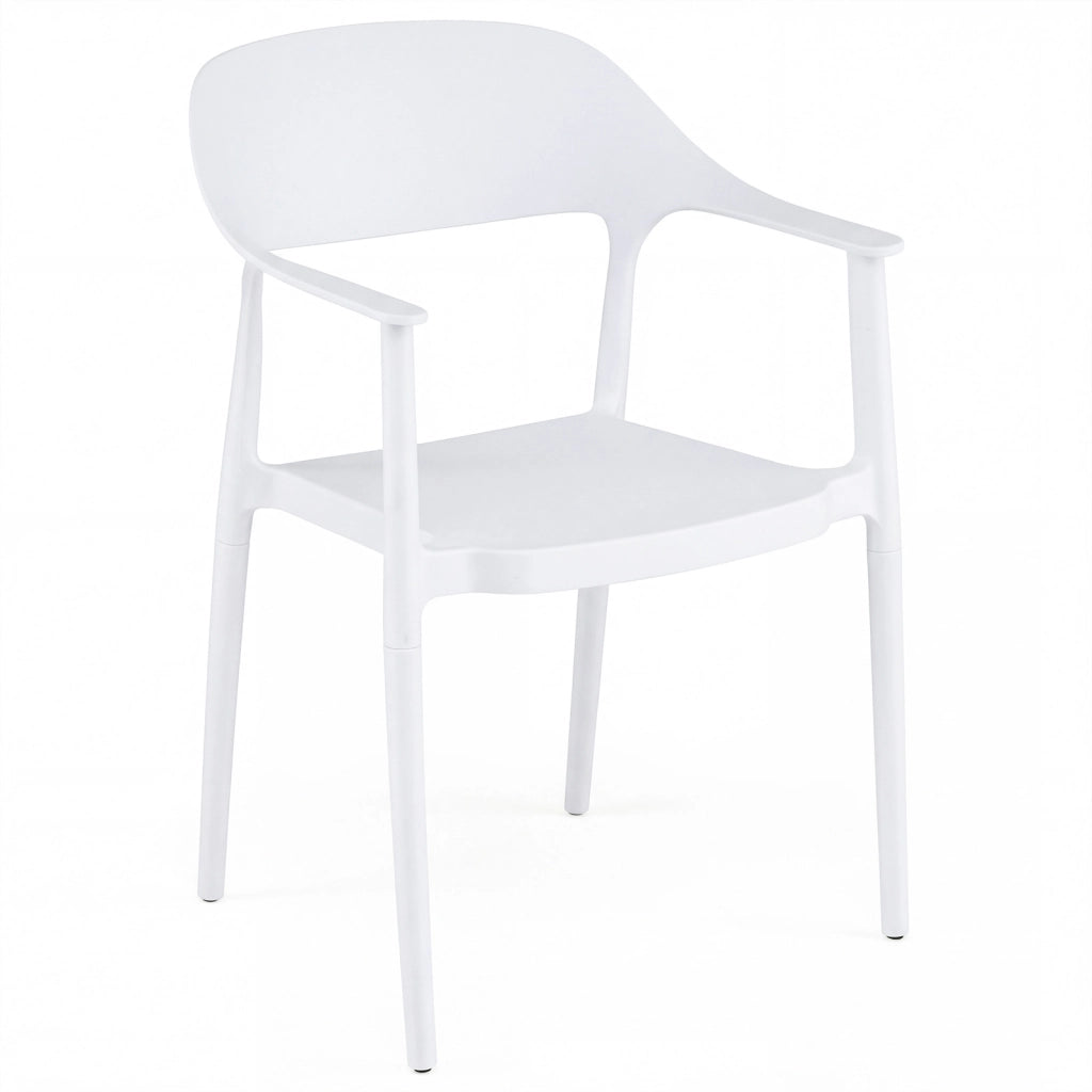 Sedia da pranzo in plastica ergonomica con schienale cavo, Poltrona da tavolo impilabile per soggiorno e sala da pranzo Bianco