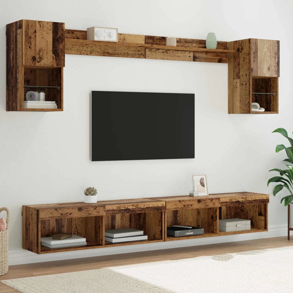 Unità a muro per TV con LED con led 6 pcs Legno vecchio