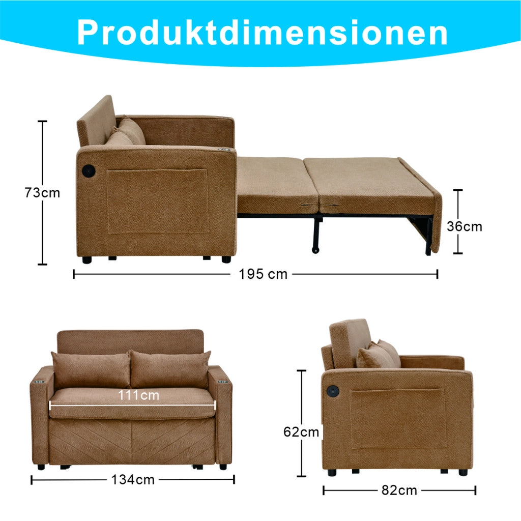 Divano Letto 2 Posti con USB ¨C Xylo ¨C Arancione