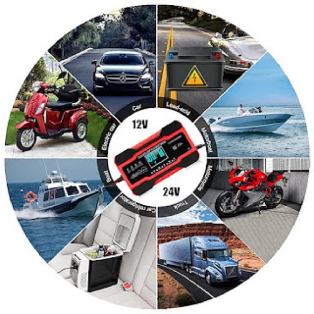 Trade Shop - Caricabatteria Auto 12v 10a/24v 5a Ricarica Rapida 7 Stadi Display Lcd Q-dp1210 -