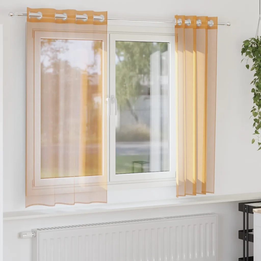 Tende in Voile con Occhielli 2 pz Arancio 140x175 cm