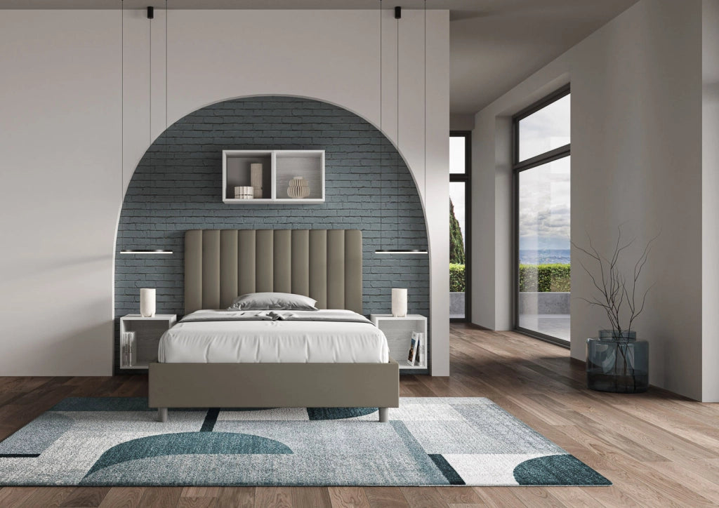 BS COM Letto una piazza e mezza senza rete imbottito 120x200 similpelle cappuccino