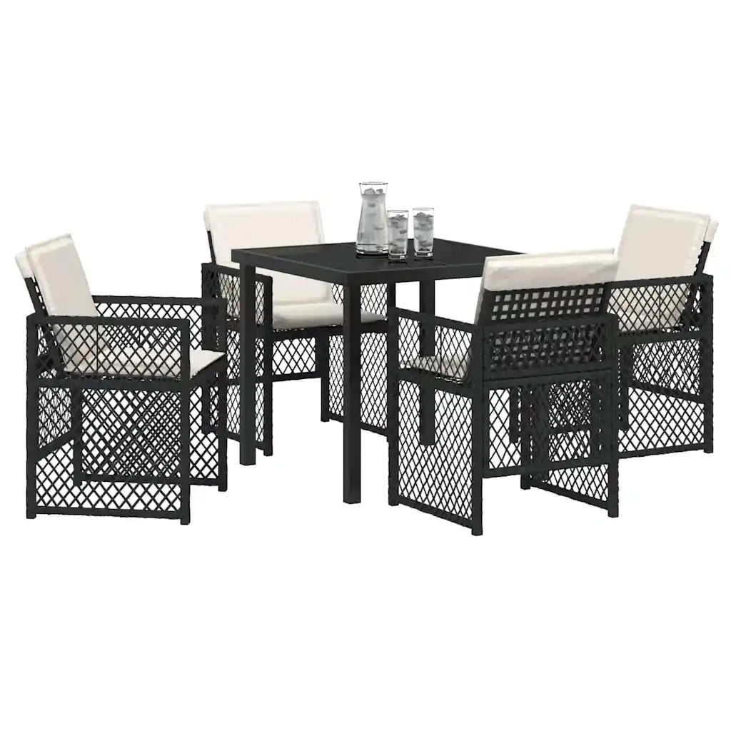 Set da Pranzo per Giardino 5 pcs Nero polyrattan