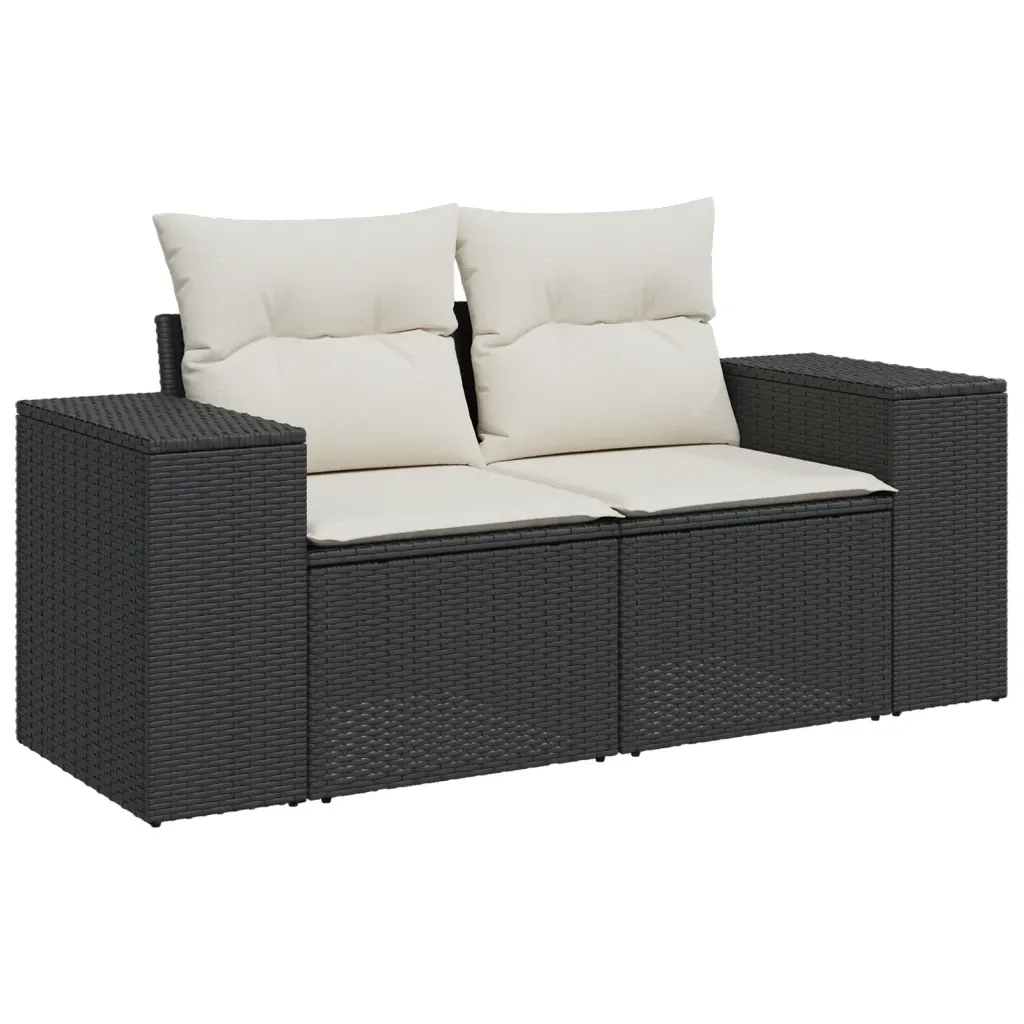 Set Divano da Giardino 6 pz con Cuscini Nero in Polyrattan 3222605