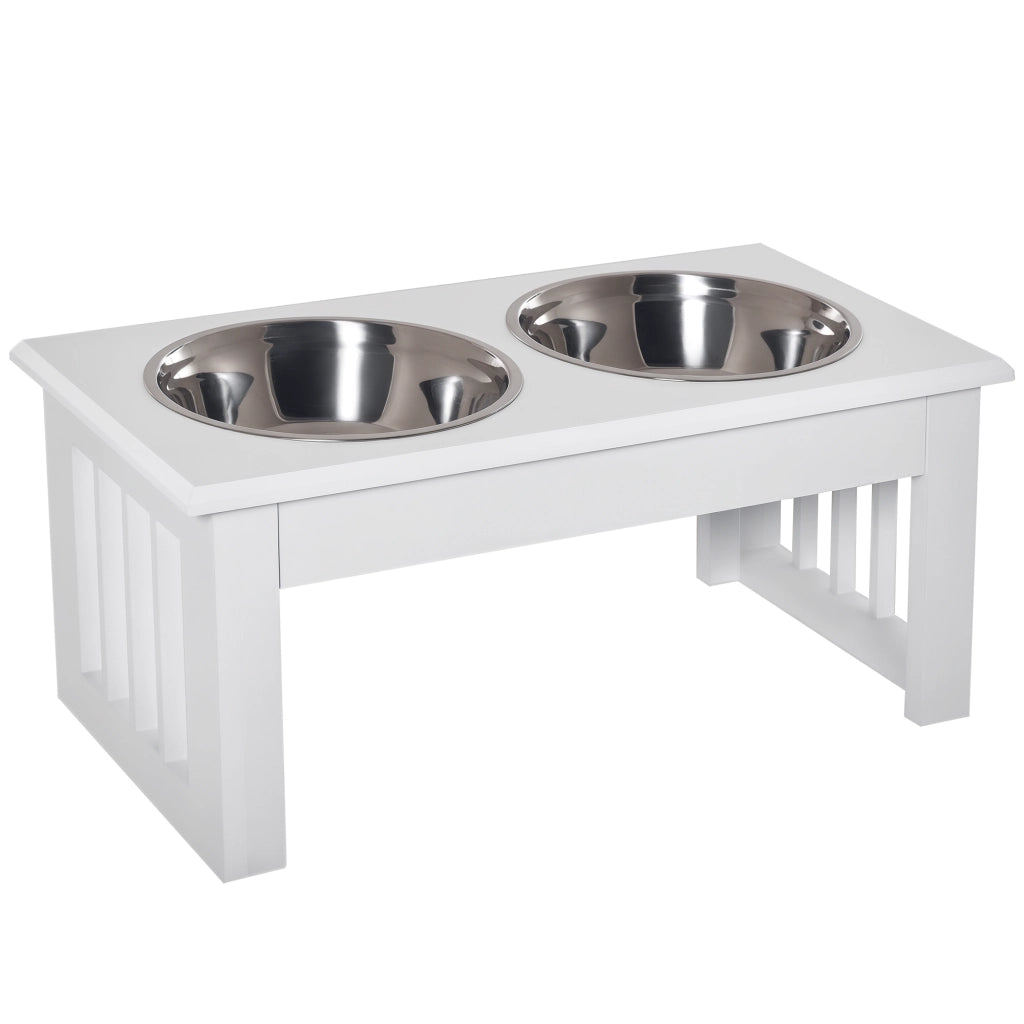 Mangiatoia per Cani e Gatti in Legno ¨C Minimal ¨C Bianco 44x24x15 cm