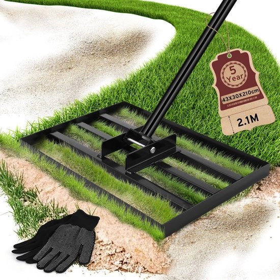 Nivellatore per erba con manico regolabile 210 cm - Attrezzo in acciaio di alta qualità - Livellamento del terreno - Topdressing - Superficie perfettamente piana - Lame per erba