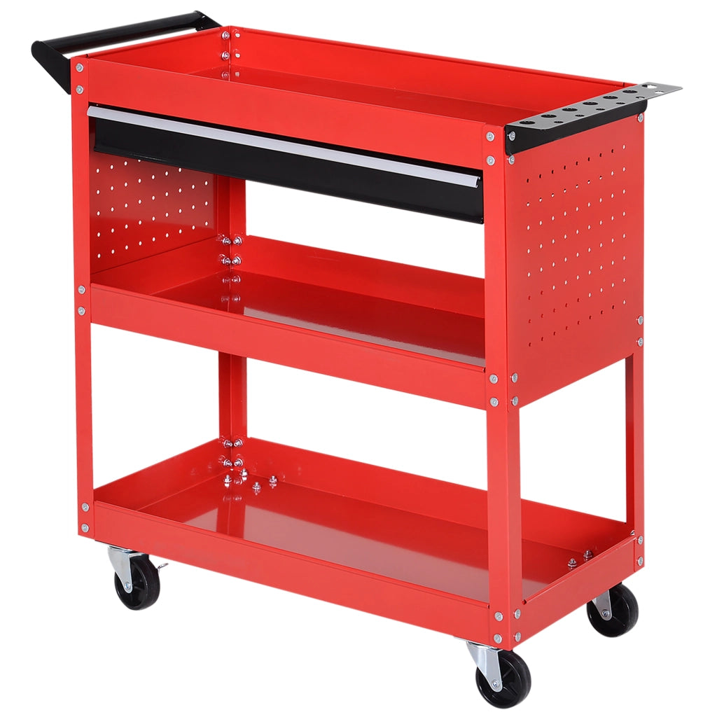 Carrello Porta Utensili con Maniglia e Cassetto 3 Ripiani ¨C Xylo ¨C Acciaio Rosso 82x35x76cm