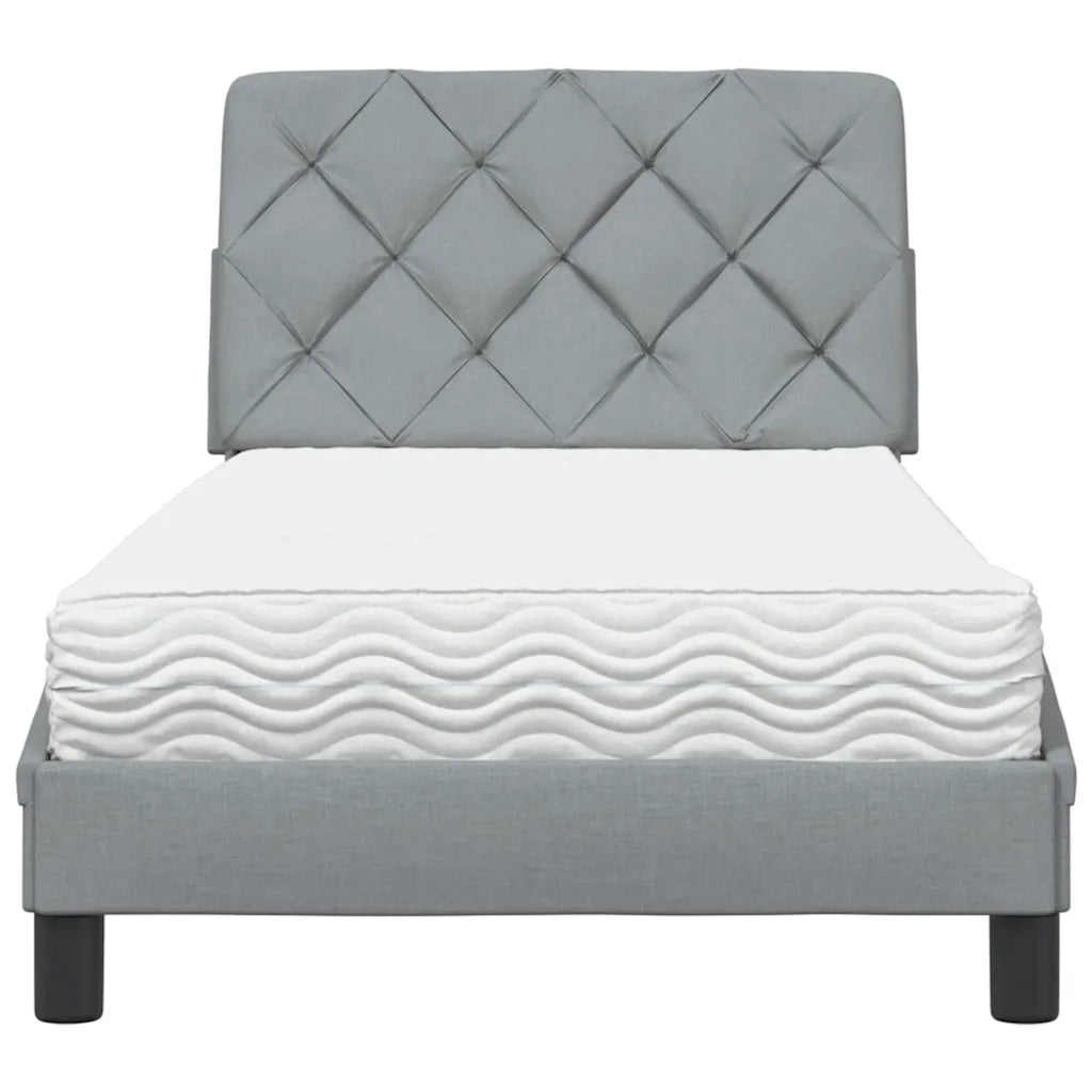 Letto con Materasso Grigio Chiaro 90x200 cm in Tessuto