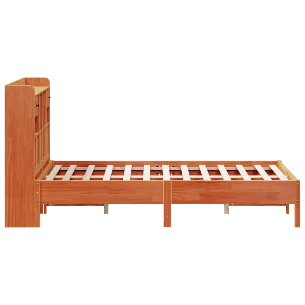 Letto matrimoniale | Letto per adulti | Letto Libreria senza Materasso Marrone Cera 160x200 cm in Pino