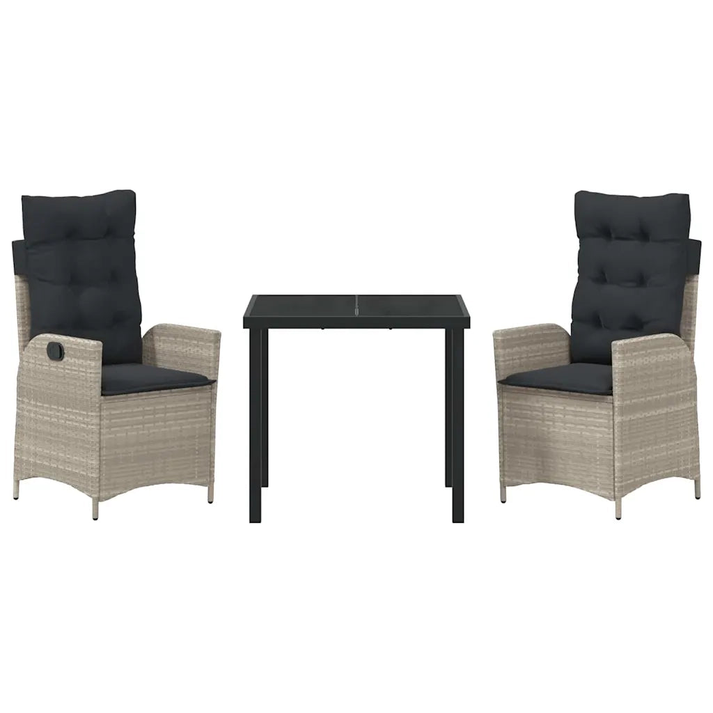 Set da Pranzo per Giardino 3 pcs Grigio chiaro polyrattan