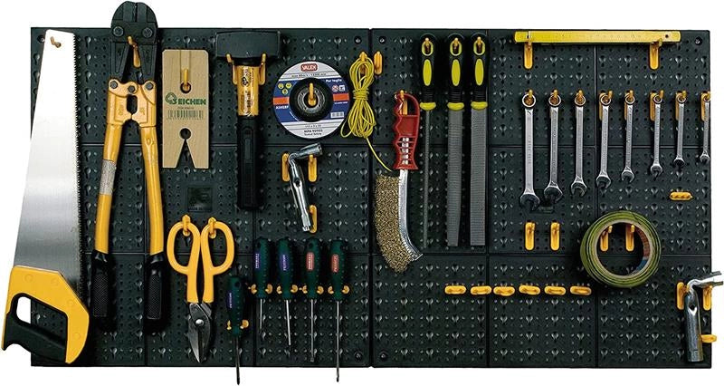 SET DI 2 PANNELLI PORTA ATTREZZI DA PARETE CON GANCI INCLUSI RESISTENTE, INALTERABILE, LAVABILE 50 X 50 CM MADE IN ITALY