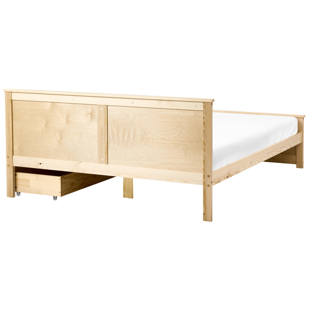 Letto matrimoniale con 2 cassetti in legno marrone chiaro stile 160 x 200 cm con testiera in stile scandinavo