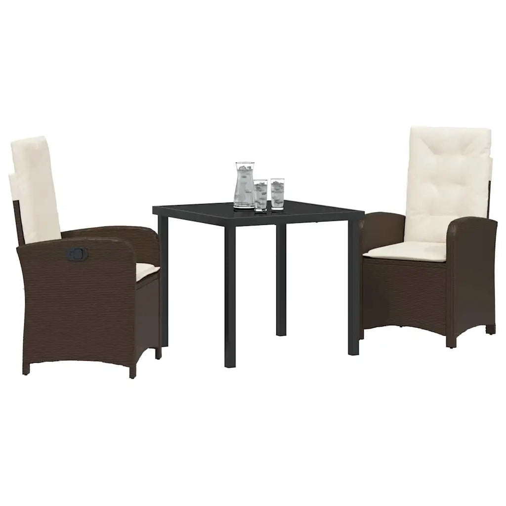 Set da Pranzo per Giardino con cuscino 3 pcs Marrone polyrattan