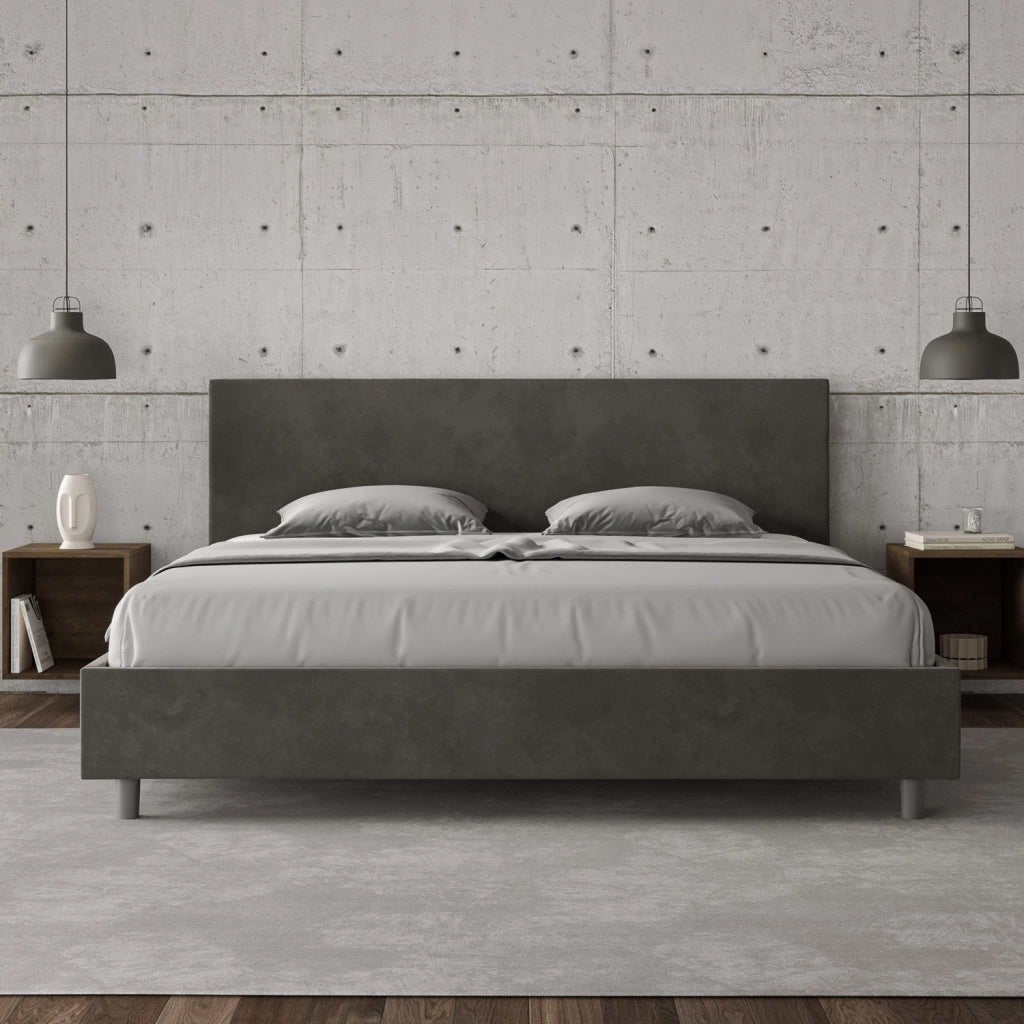 BS COM Letto contenitore imbottito 180x200 microfibra grigio