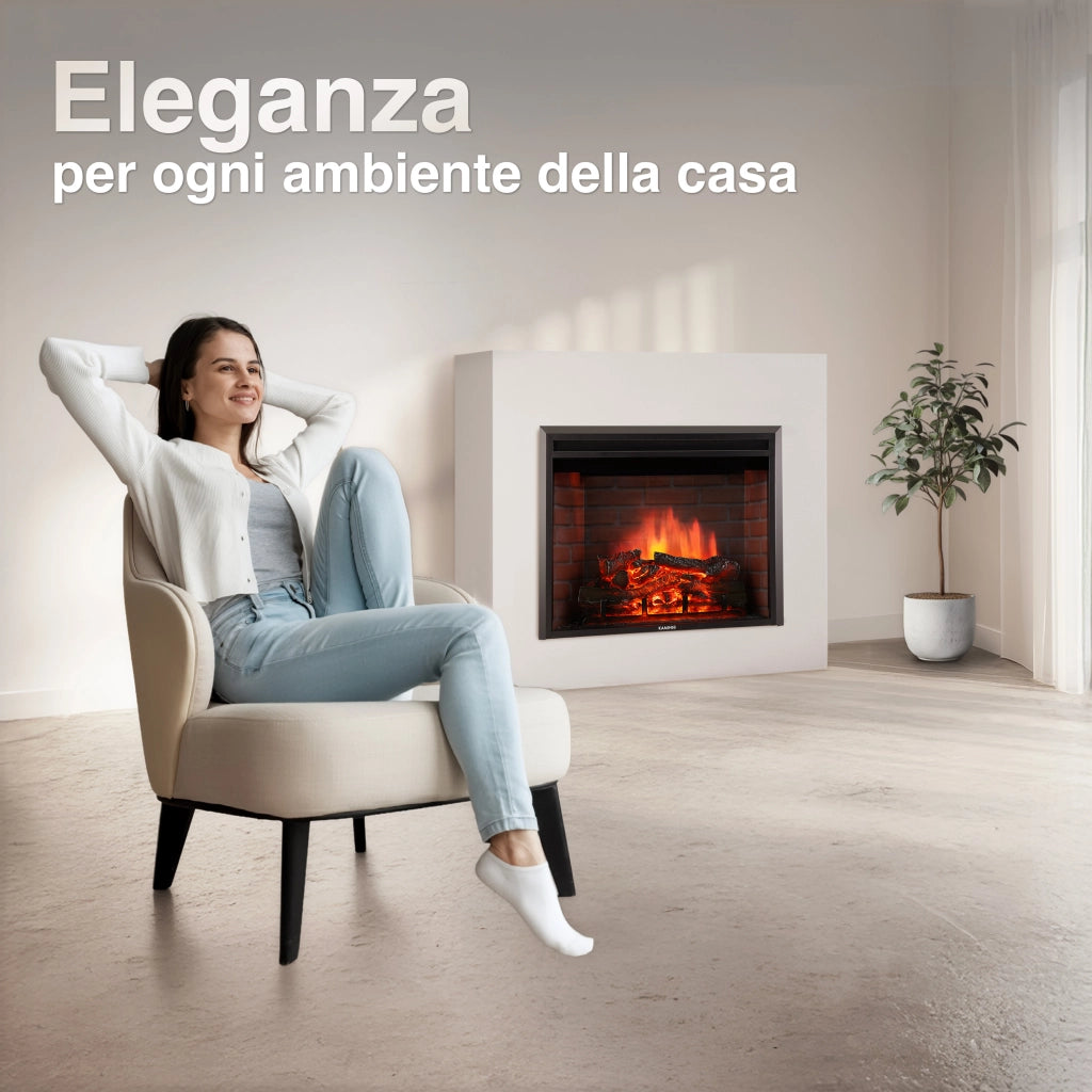 KAMINIO Camino elettrico LUCA - Camino elettrico a incasso con riscaldamento, effetto fiamma 3D, 12 colori di fiamma, telecomando - 30 pollici