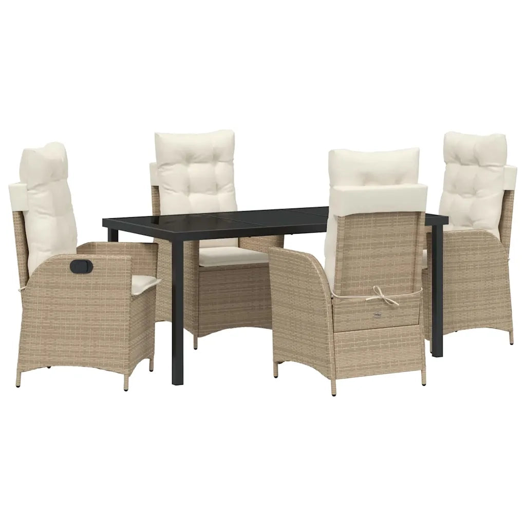 Set da Pranzo per Giardino con cuscino 5 pcs Beige polyrattan