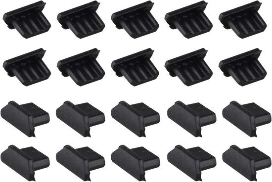20 pezzi di copertura di protezione per porta USB mini micro in silicone, nera, compatibile con smartphone