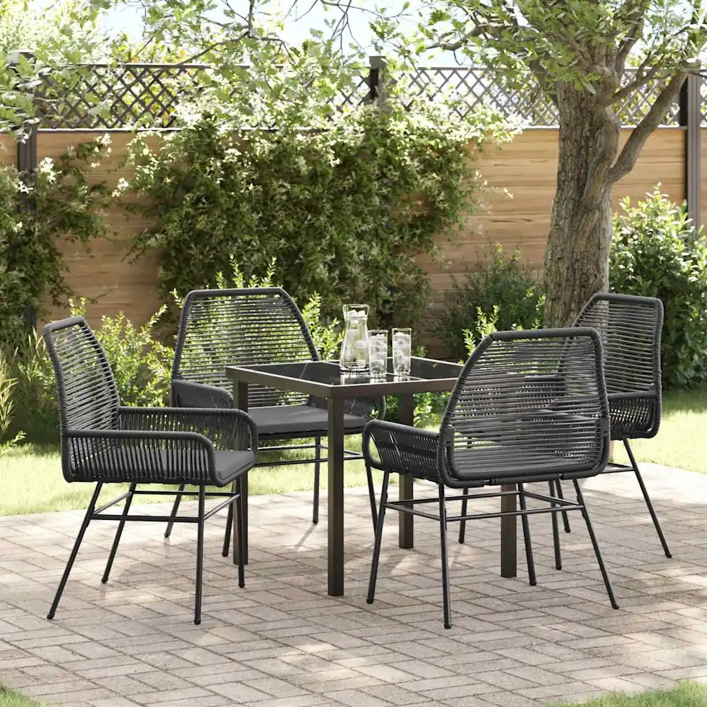Set da Pranzo per Giardino con cuscino 5 pcs Nero polyrattan