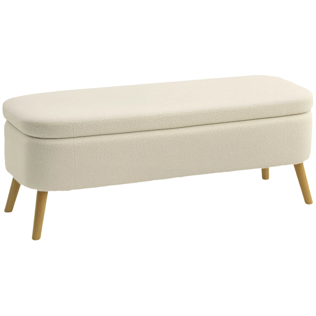 Panca contenitore con seduta imbottita ¨C Xylo ¨C Tessuto teddy beige, legno, 120x42x45 cm, 65L