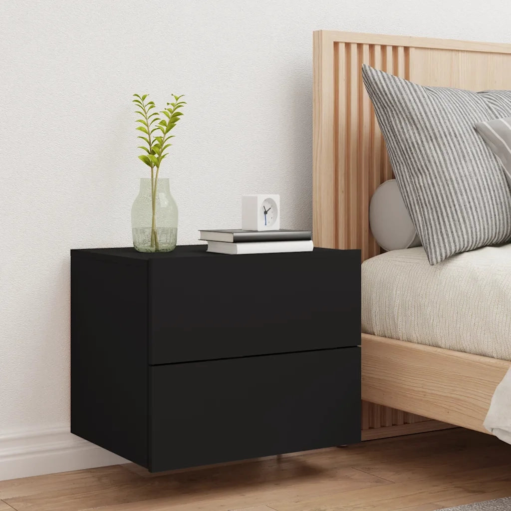 Comodino a Parete con Luci LED Nero 836814