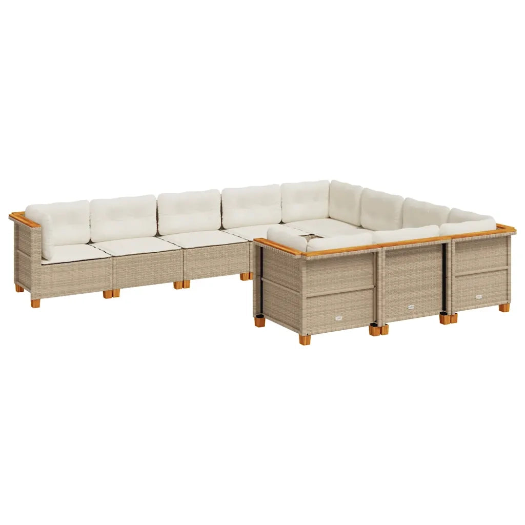 Set Divano da Giardino 10 pz con Cuscini Beige in Polyrattan 3262033