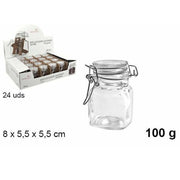 Trade Shop - Set 24 Pezzi Barattolo Quadrato Vasetto Con Tappo Porta Spezie Vetro 100g 100828 -