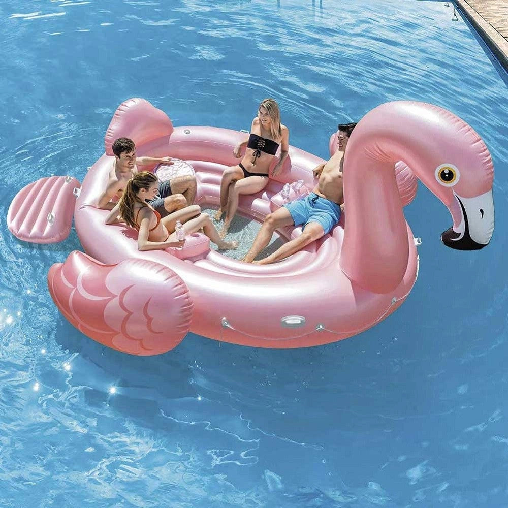 Trade Shop - Fenicottero Gonfiabile Gigante Isola Party 422 X 373 X 185 Cm Mare Piscina 4 Posti -