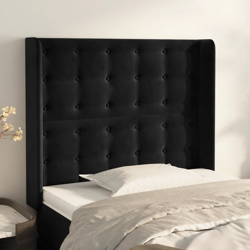 Testiera ad Orecchio-Testata con Orecchie Nera 93x16x118/128 cm in Velluto 338021