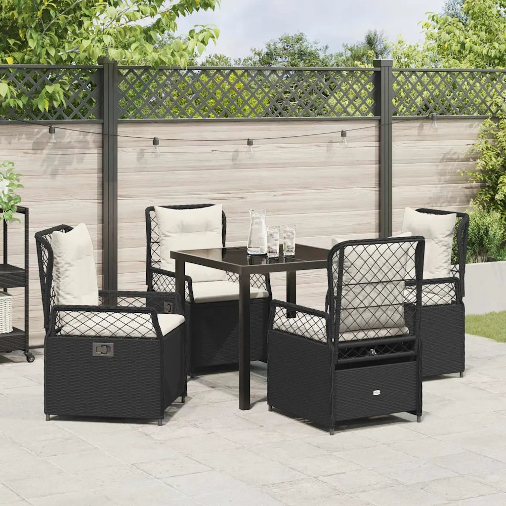 Set da Pranzo per Giardino 5 pcs Nero polyrattan