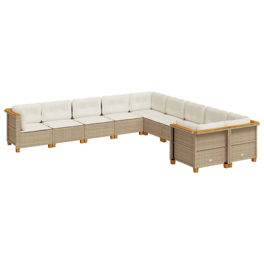 Set Divano da Giardino 10 pz con Cuscini Beige in Polyrattan 3262045
