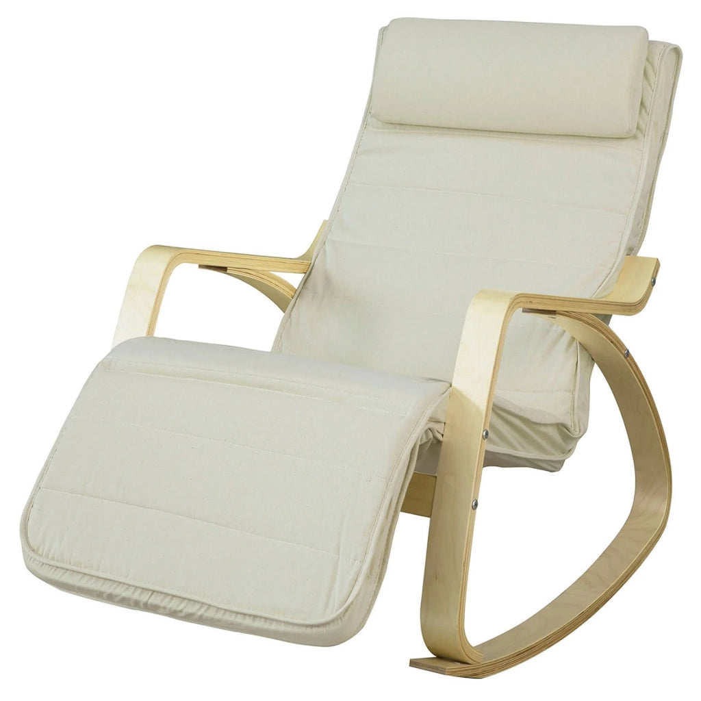 Sedia A Dondolo Poltrona Relax Poltroncina Poggia Gambe Regolabile Bianco FST16-W