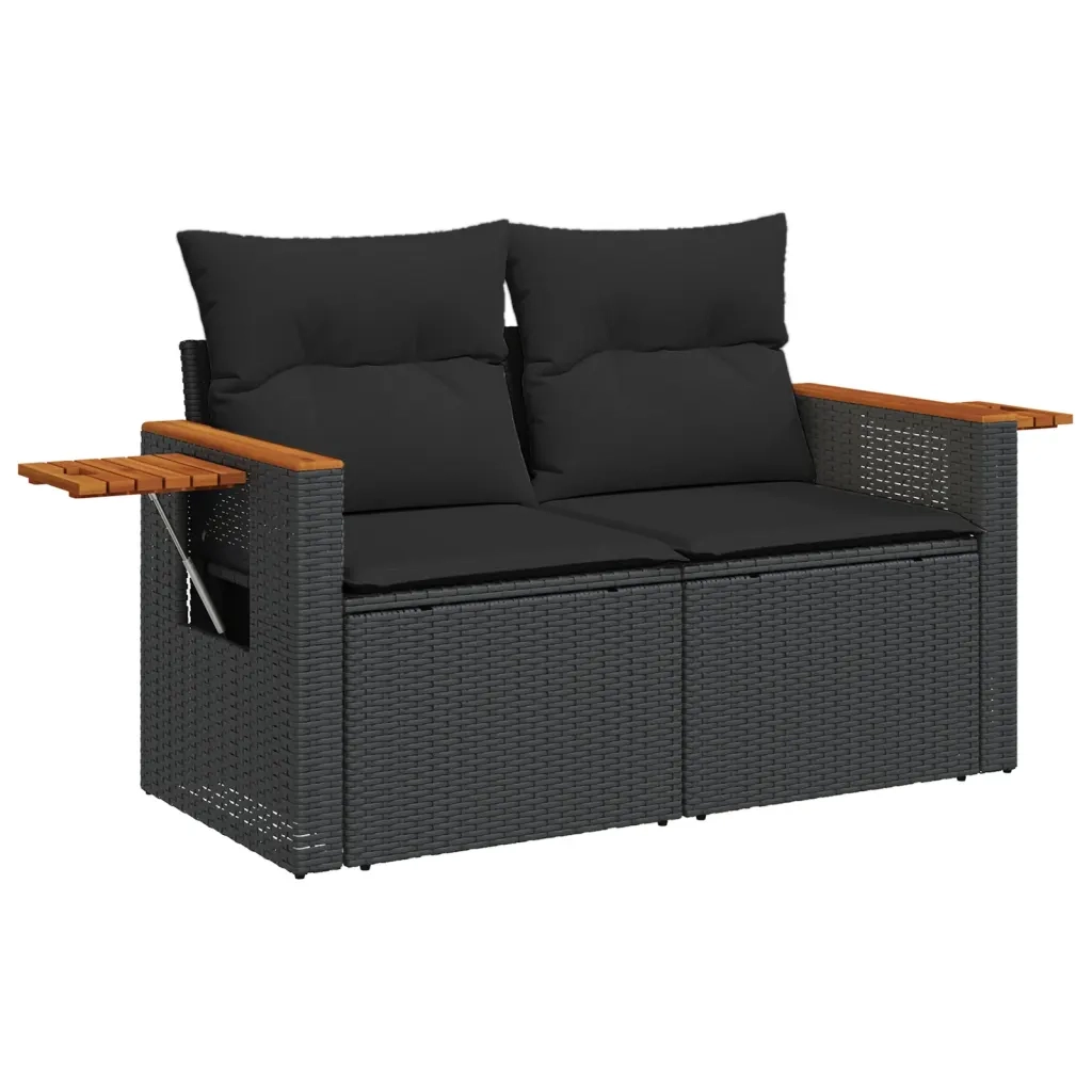 Set Divani da Giardino 9 pz con Cuscini Nero in Polyrattan 3227007