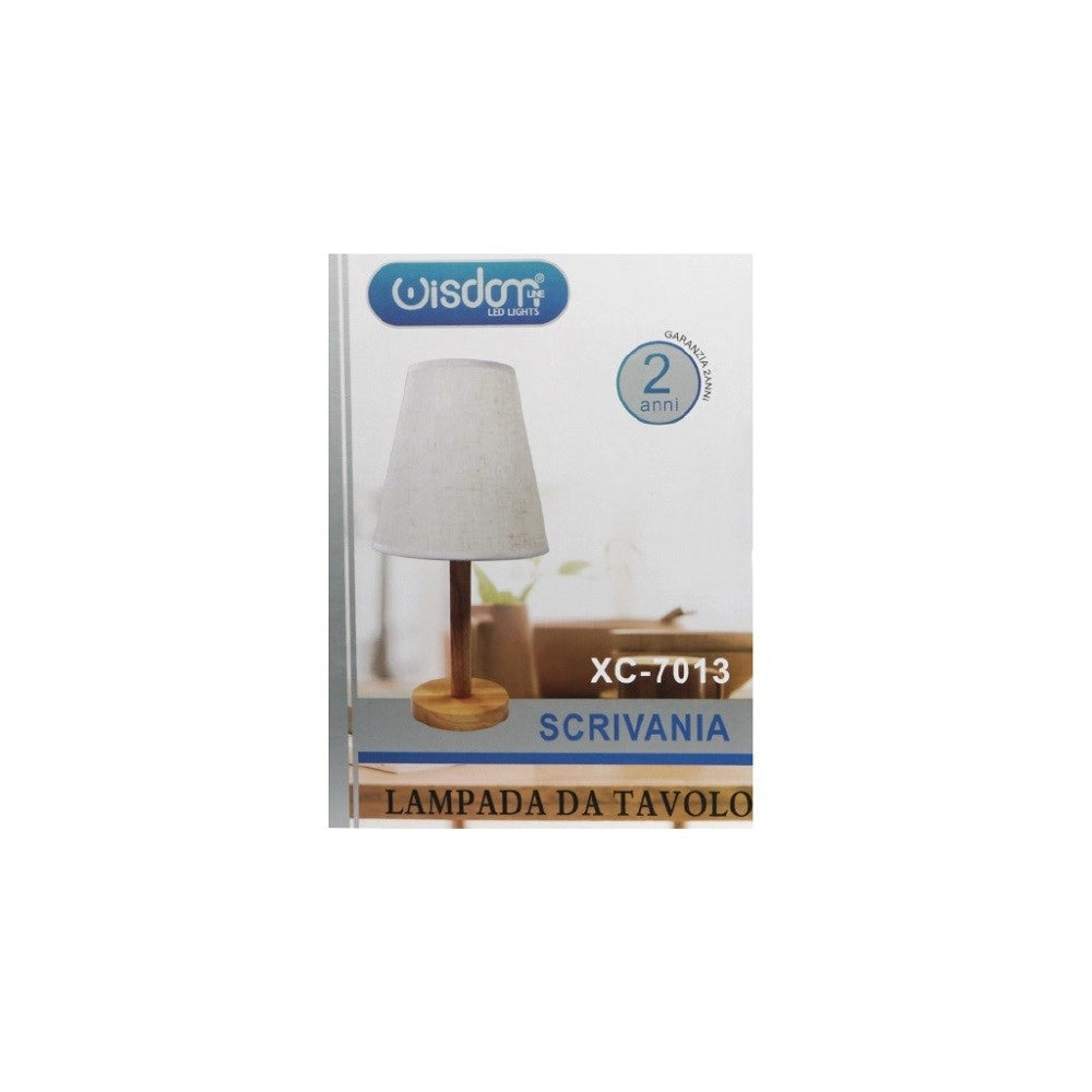 Trade Shop - Lampada Da Scrivania Con Base In Legno Liscio Motivo Parlume Bianco E27 Xc-7013 -