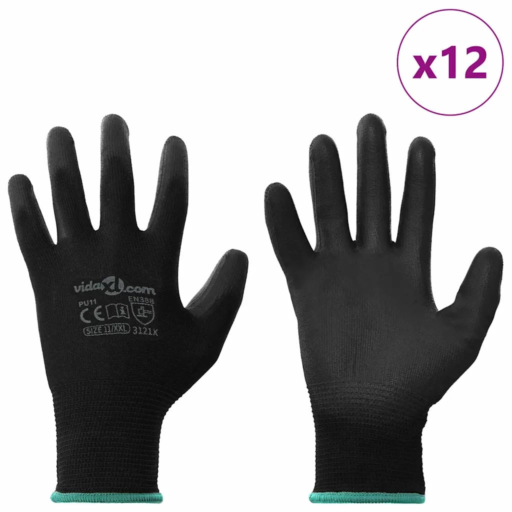 Guanti da Lavoro 12 pz Nero 11 / XXL Poliestere CFW1875426
