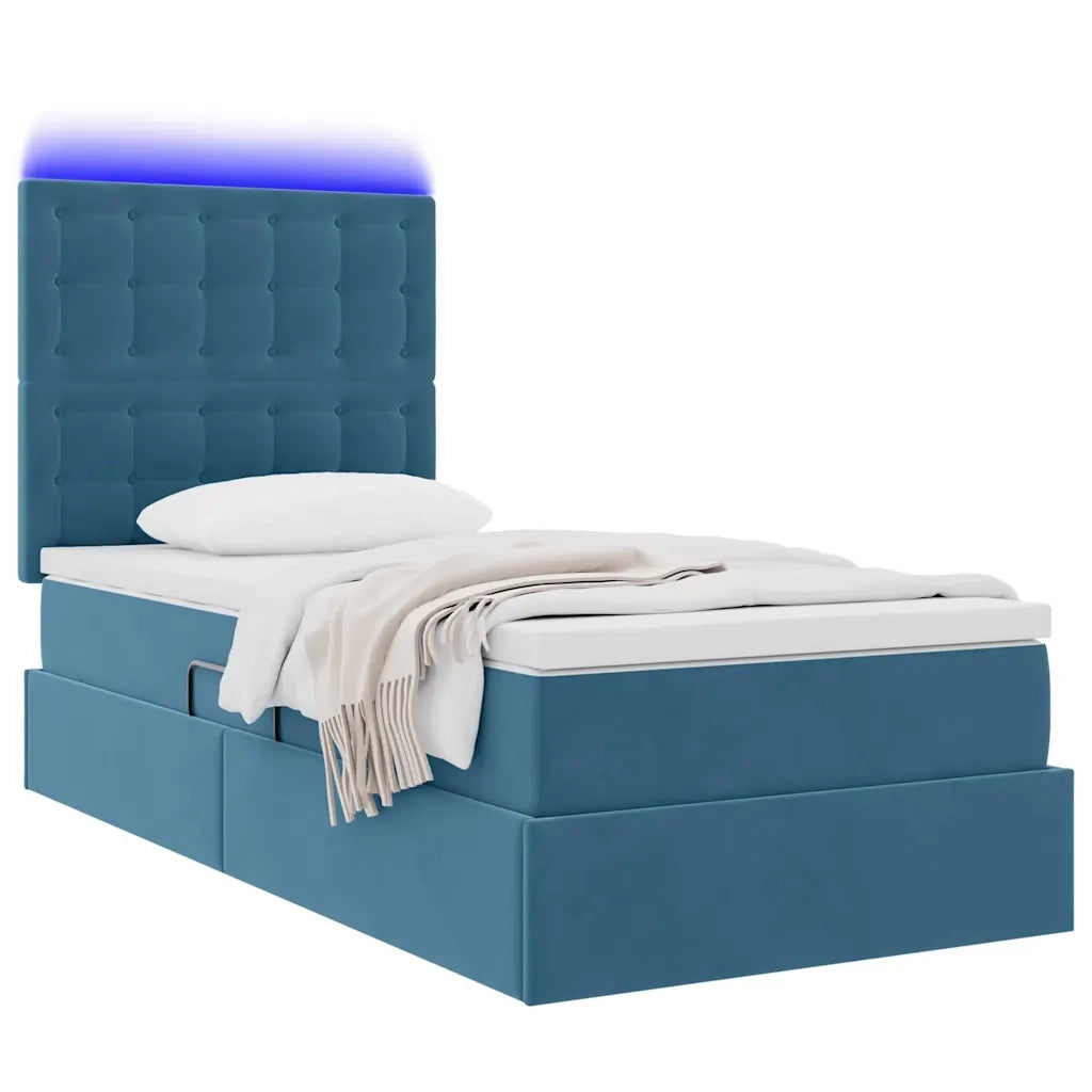 Letto con contenitore e LED Blu Scuro 100 x 200 cm Velluto