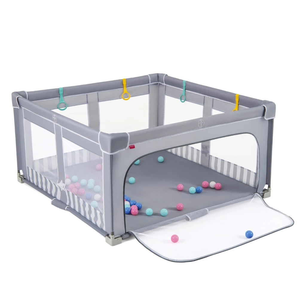 Box per bambini 150 x 150 cm senza montaggio, Recinto pieghevole per bambini con cancello con cerniera Grigio