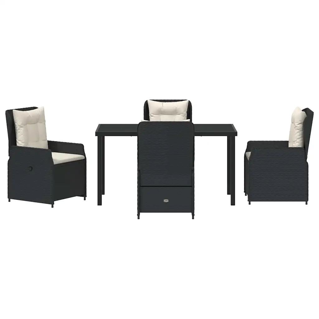 Set da Pranzo per Giardino 5 pcs Nero polyrattan