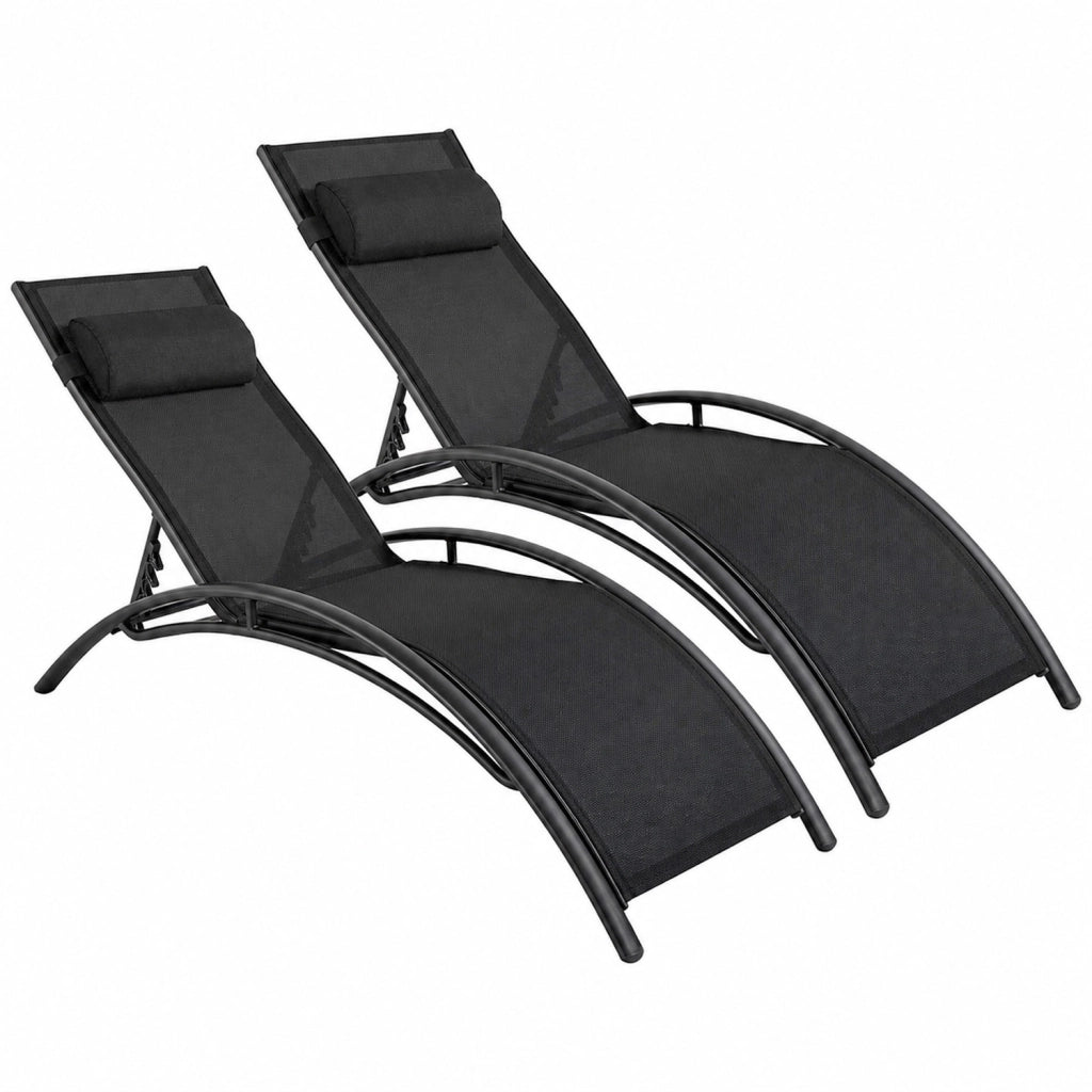 Set 2 Lettini Reclinabili Da Piscina Con Schienale Regolabile 5 Posizioni In Textilene Traspirante Per Giardino Terrazza Outdoor 59 x 158 x 81.5 Cm Nero