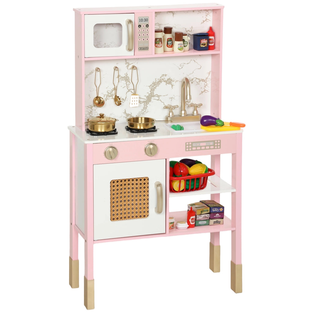 Cucina Giocattolo in Legno con Accessori Acciaio Inossidabile e Suono ¨C Minimal ¨C Rosa