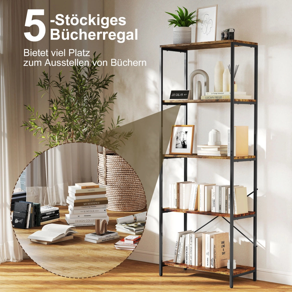Libreria 5 ripiani ¨C Xylo ¨C Metallo e melaminico marrone