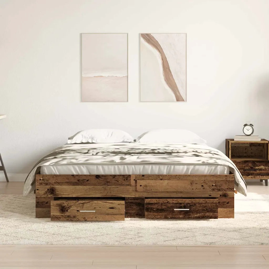 Struttura del letto con cassetto-Giroletto con contenitore-Rete del Letto Legno vecchio 135 x 190 cm