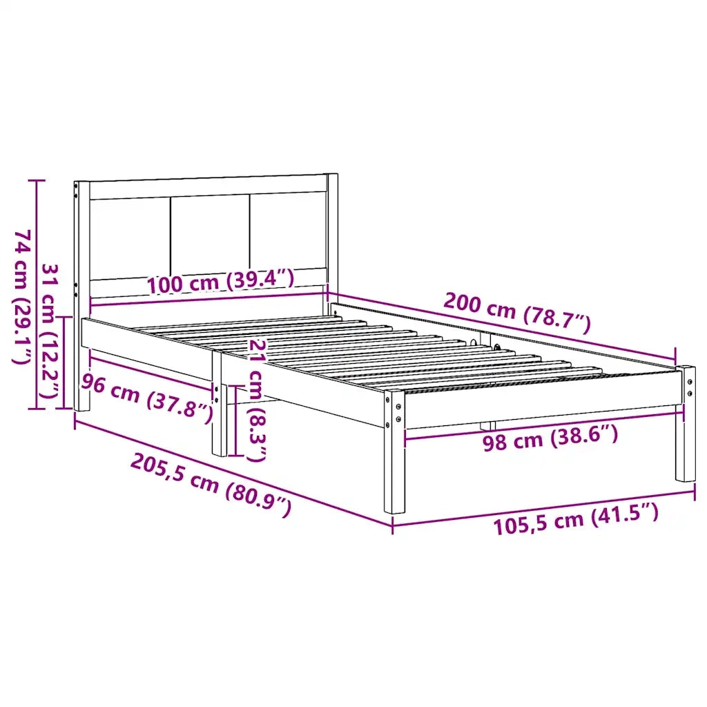 Letto singolo | Letto per adulti | Struttura del letto Marrone 100 x 200 cm Legno massello di pino