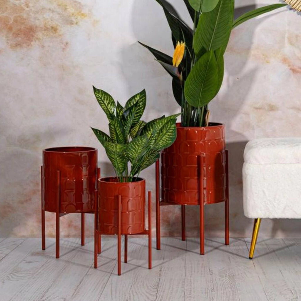 Set di 3 portavasi Cisterna, Complemento d'arredo, Articolo decorativo, Accessorio d'arredo, 36x36 h57 cm, Rosso