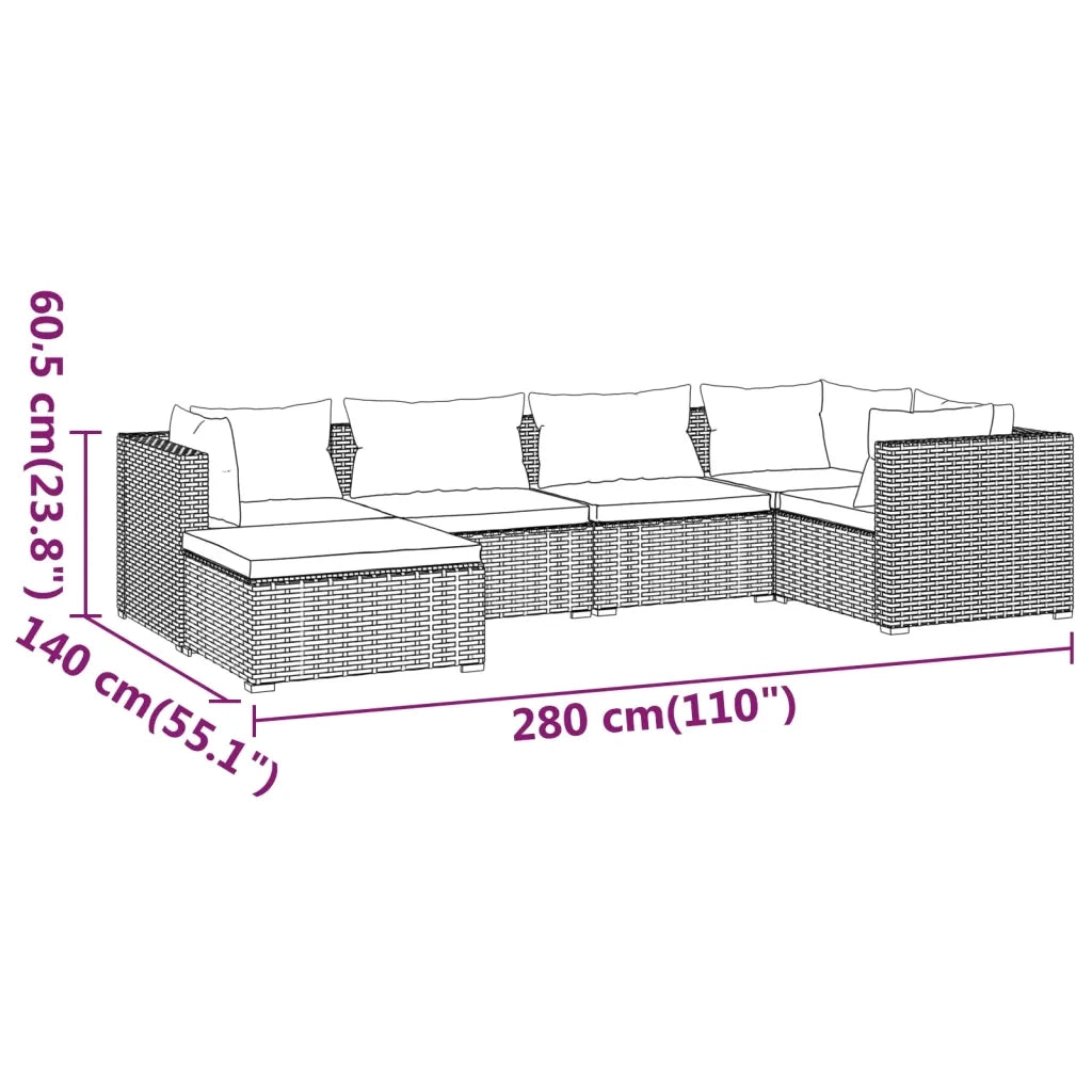 Set Divani da Giardino 6 pz con Cuscini in Polyrattan Marrone 3101811