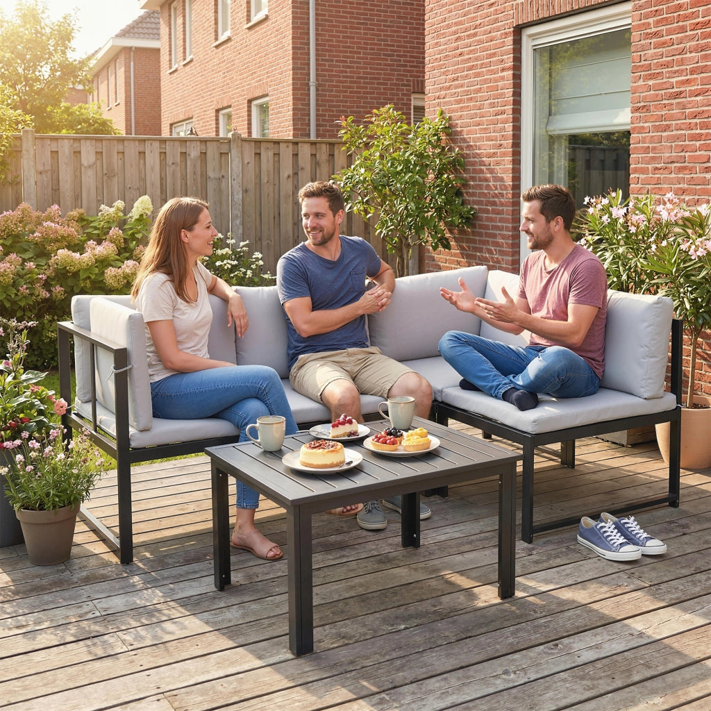 Divano da Giardino 3 Pezzi 4 Posti Modulabile con Braccioli Regolabili e Cuscini Spessi 16cm ¨C Minimal ¨C Grigio