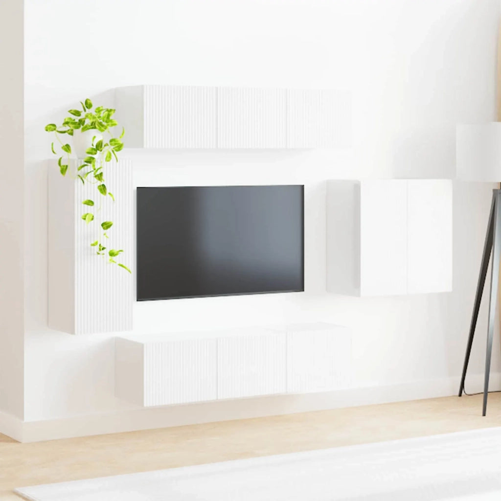 Set di Mobiletto da TV a Parete 6 pcs Bianco Lucido 3408947