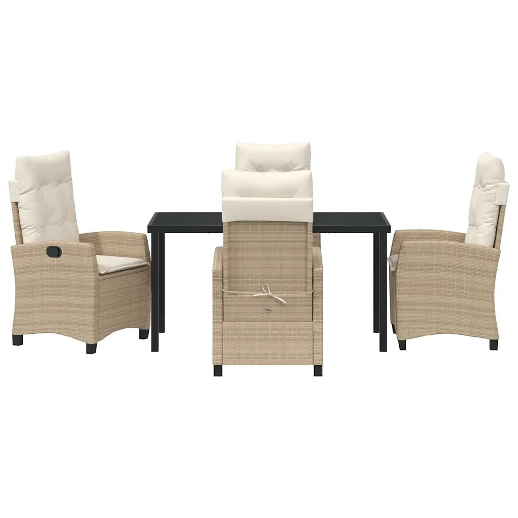 Set da Pranzo per Giardino con cuscino 5 pcs Beige polyrattan