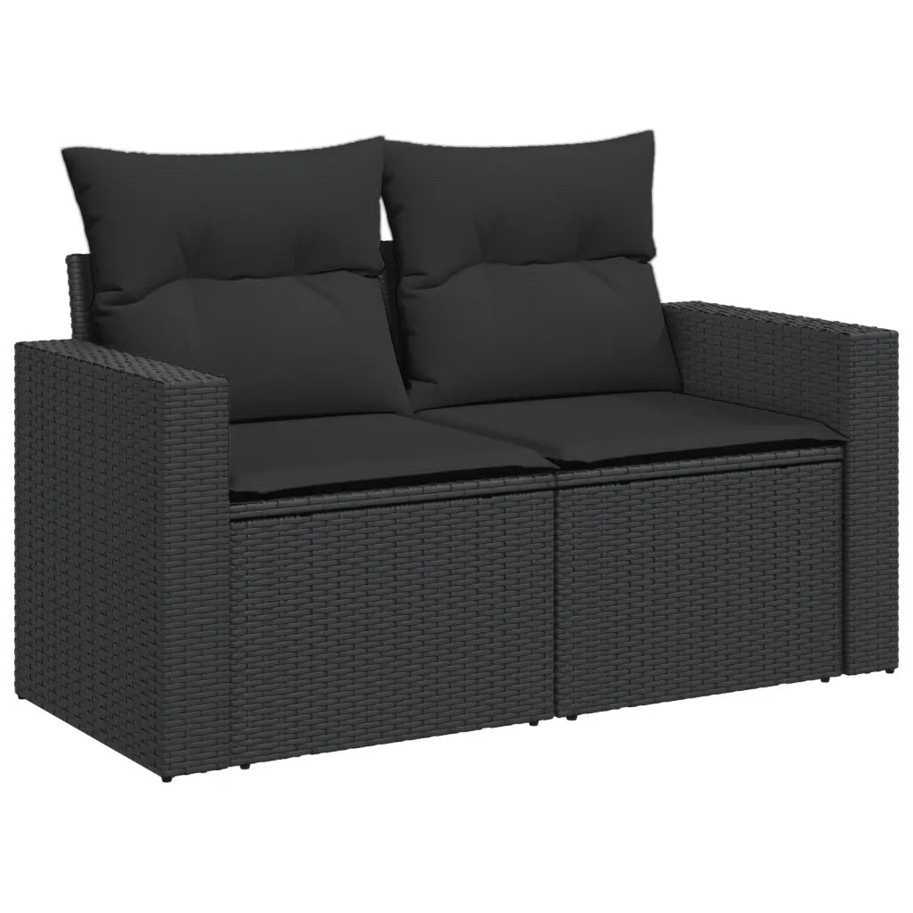 Divano da giardino con cuscini 2 posti nero in polyrattan 365989